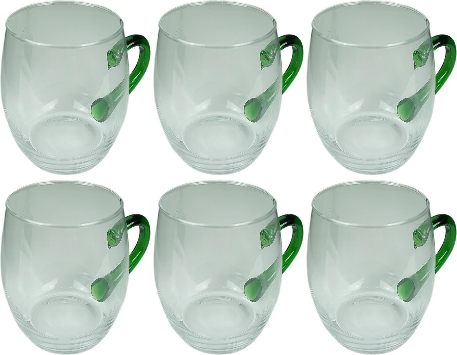Novaliv Set van 6 Wijnglazen met Groene Steel, 250 ml