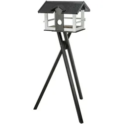 TRIXIE Futterhaus mit Ständer, Kiefernholz, 48 × 33 × 37 cm/1,33 m, schwarz/weiß