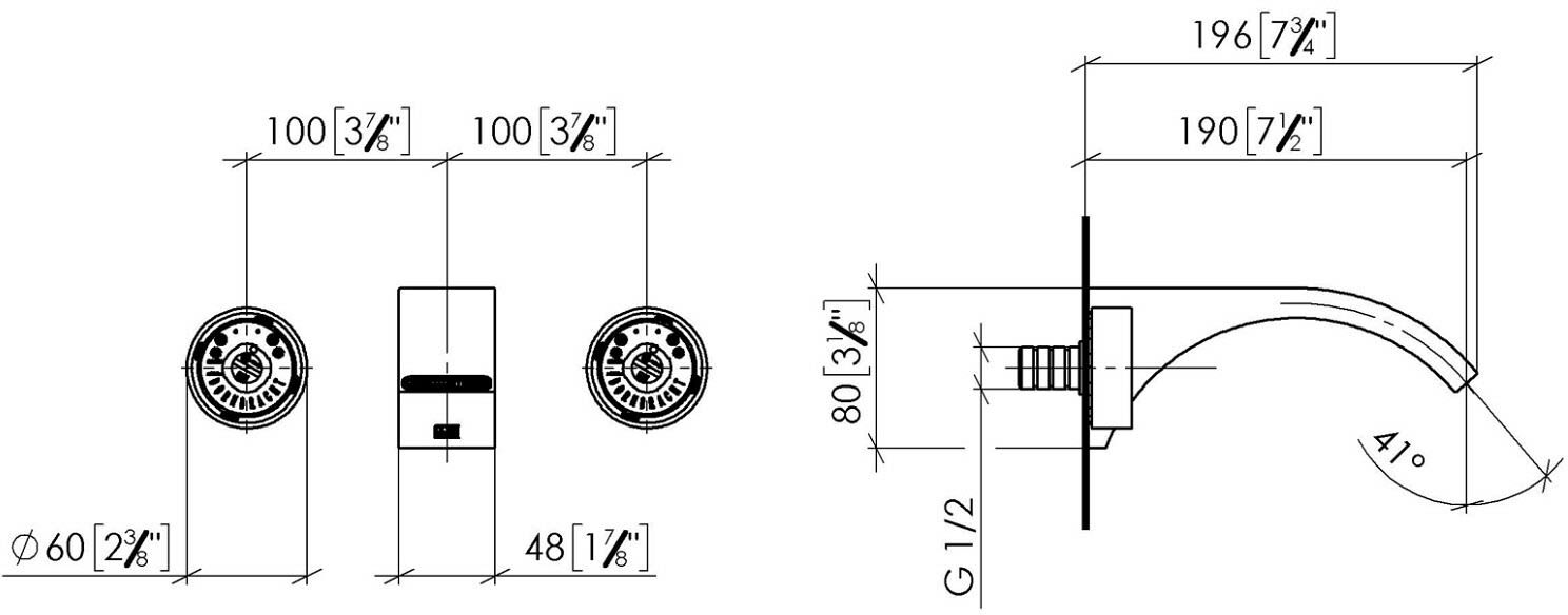 Dornbracht CYO Waschtisch-Wandbatterie, Ausladung 19 cm