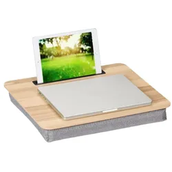 Relaxdays Laptopkissen mit Handyhalter Grau,Hellbraun
