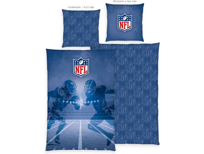 Bettwäsche NFL NFL , blau, B/L: 135cm x 200cm, 1 Stk., 1 Stk., Renforcé, B/L: 80cm x 80cm, 2, Renforcé, Obermaterial: 100% Baumwolle, Bettwäsche, Bettwäsche, Wendebettwäsche