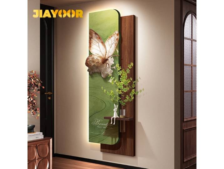 Peinture décorative LED avec plantes vertes, pour salon, couloir, grande peinture murale blanche créant un paysage, lampe murale