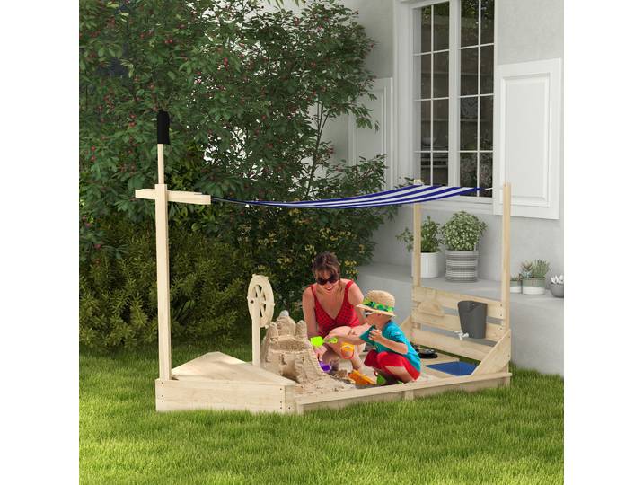 Outsunny Bac Sable Bois Cuisine Rangement 180x103cm Naturel