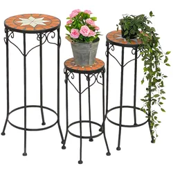 DanDiBo Blumenständer Mosaik Rund 3er Set 12011 Pflanzenständer für Draußen Blumenhocker Outdoor Beistelltisch Pflanzenhocker