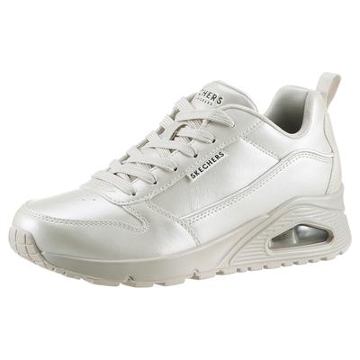 Sneaker SKECHERS "UNO-GALACTIC GAL", Damen, Gr. 42, weiß (sanftes weiß), Lederimitat, metallic, schimmernd, Schuhe Sneaker, Freizeitschuh, Keilsneaker, Schnürschuh mit Skech Air Ausstattung