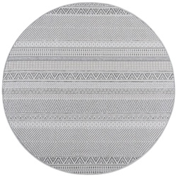 Teppich Outdoor Ethno-Streifen mit Rauten Wetterfest Waschbar Strapazierfähig Balkon Terrasse Grau 80x80 – VENTOUX von Kadima Design