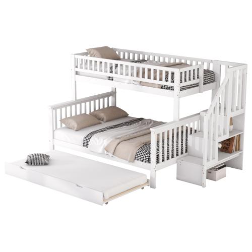 Etagenbett mit 3 Schlafgelegenheiten und Lattenrost, Kinderbett mit Rausfallschutz, Holzbett, Jugendbett