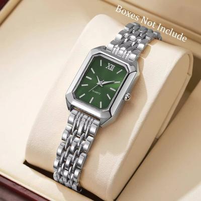 Fabled Fashion Studio Elegant Rectangle Women Watch Analog Quartz Wristwatch silver Green No Box