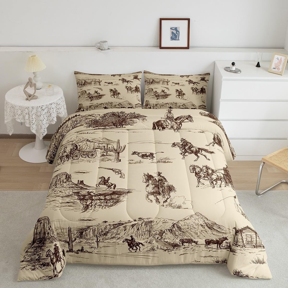 Donsdekovertrek Set Cowboy Western Stijl met Galopperend Paard voor Kinderen