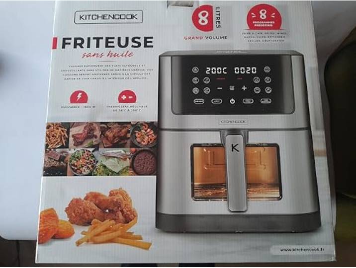Kitchencook - Friteuse Sans Huile 8l - 8 Programmes - Minuterie Numérique - Thermostat Réglable - 1800w - Inox