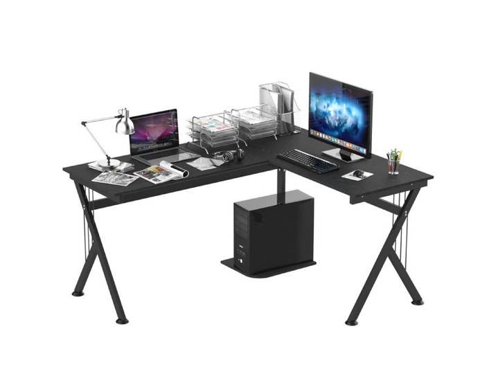 Bureau d'Angle Noir - Table Informatique en MDF et Métal - 155 x 130 x 76 cm - T1008-01-00449