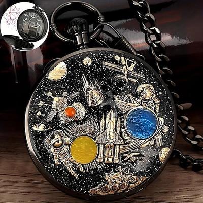 Space Series Musik Taschenuhr Männer mit Kette Retro Vintage Mode Uhr Frauen Musik Halskette Uhren Einzigartige Paare Sammlerstücke Geschenk