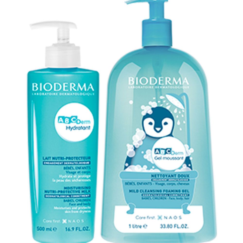 Bioderma ABCDerm Routine Zachte Reinigende Schuimgel + Hydraterende Melk Promo 1 St Set