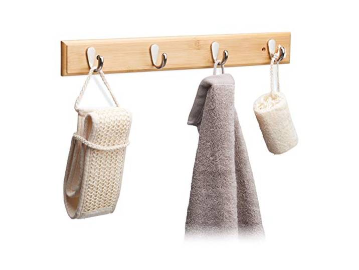 Relaxdays Patères portemanteaux mural bambou\, serviette manteaux\, couloir\, entrée 4 HxlxP: 6x48\,5x5cm\, nature