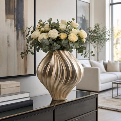 Sagebrook Home Aluminum Vase Twisted Sculptural Handcrafted Curved Contoured Shape