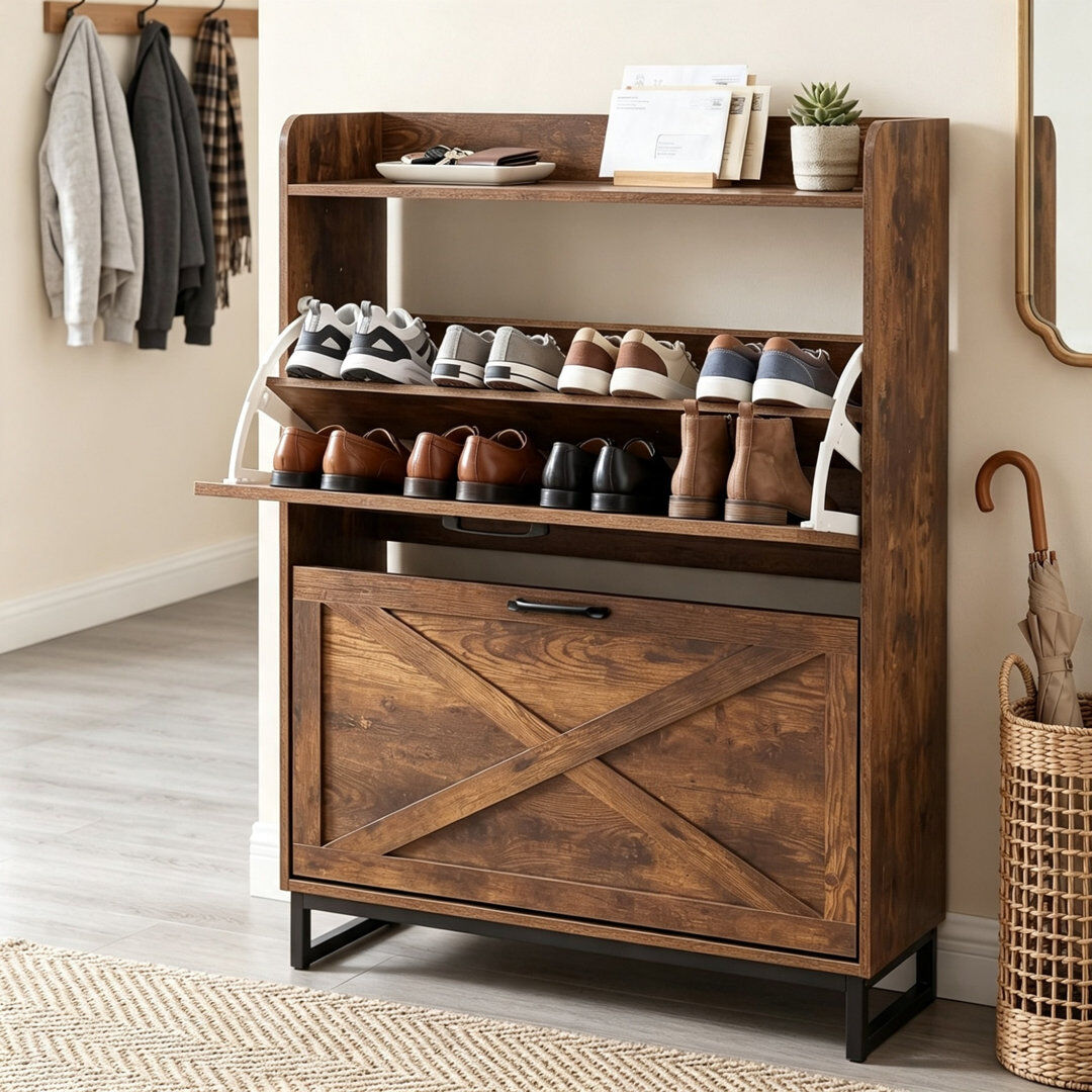 Norden Home 12 Pair Shoe Storage Cabinet Brown 12