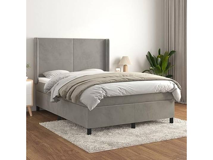 RJPLMFV Bettgestell, Velours, Hellgrau, 140 x 200 cm, mit verstellbarem Kopfteil