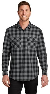 Port Authority W668 Plaid Flannel Shirt in Gray/Black Buffalo Check size 4XL