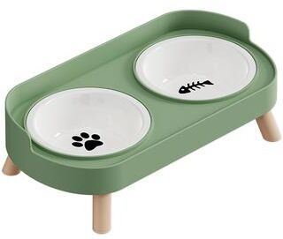 Multicon Wholesale Hub Fashionable Stainless Steel Dog And Cat Double Bowl, Large Capacity, Colorful Dopamine Pet Feeder green Ceramics