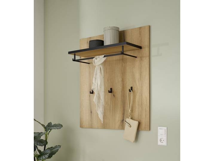 Garderobenpaneel HOME AFFAIRE Cantara, Wandregal, Flurgarderobe mit Hutablage, Kleiderstange & Haken , eiche evoke, B:79cm H:89cm T:25cm, Holzwerkstoff, Garderobenpaneele, Garderobenpaneel, vielseitig einsetzbar, in zwei Farben verfügbar, 79 cm breit