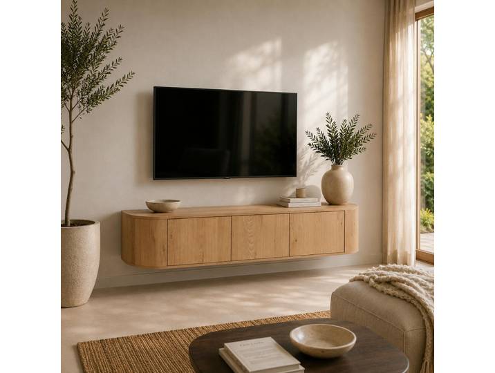 Meuble Tv Suspendu En Chêne Clair 3 Portes Loren