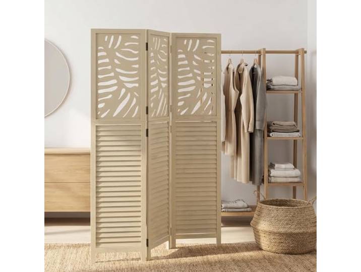 Homestyle4u Paravent Raumteiler 3-teilig Farnwedel Muster Holz Raumtrenner Trennwand Sichtschutz Spanische Wand 2042