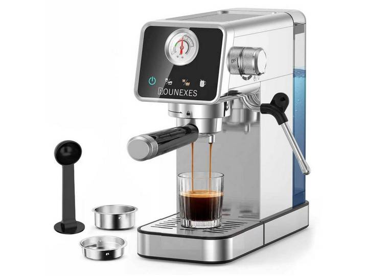 CHEFFANO Siebträgermaschine 20 Bar, Espresso Kaffeemaschine mit Milchaufschäumer, Edelstahl Espressomaschine für Cappuccino Latte, Edelstahlfilter, Extraktion