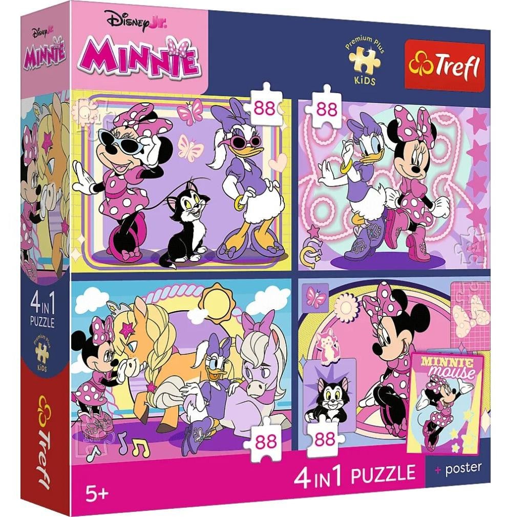 Trefl Disney Minnie 4-in-1 Puzzel met verzamelposter, 28,5 x 20,5 cm