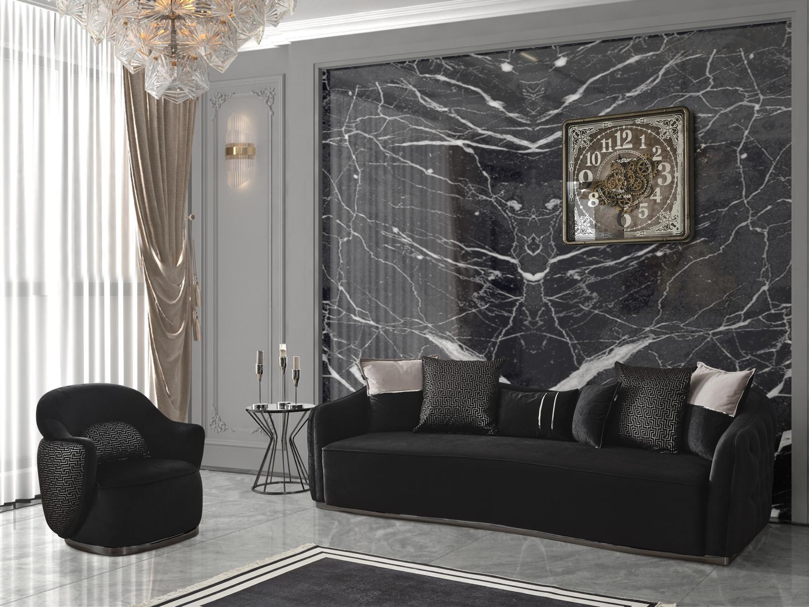 Wohnzimmer Couch Sofa Viersitzer + Sessel Chesterfield Textil Stoff Couchen