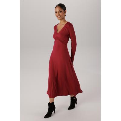 Midikleid ANISTON SELECTED, Damen, Gr. 48, N-Gr, bordeaux, Single Jersey, Obermaterial: 95% Viskose, 5% Elasthan, unifarben, figurumspielend Midi, tiefer V-Ausschnitt, Kleider Midikleid, mit drapierter Unterbrustnaht - NEUE KOLLEKTION