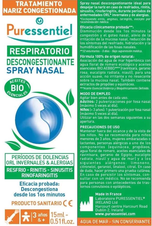 Puressentiel Spray Nasal Descongestionante con AE BIO 15ml