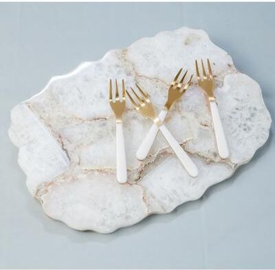 BIDK Home Set of 4 Cocktail Forks w/ White Resin Handles in Giftbox - Gold & White