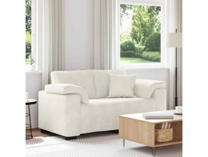 HEFZGDB Zweisitzer-Sofa Creme 120 cm Samt Modernes Relaxsofa mit Samtstoff und Sperrholz-Armlehnen für Wohnzimmer Schlafzimmer Arbeitszimmer, Bequemes Sitzmöbel mit Dicker Polsterung