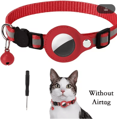 Inspire Picks Reflective AirTag Cat Collar Anti Lost GPS Tracker Holder With Bell red No Airtag