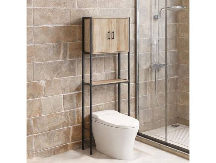Meuble de rangement dessus WC industriel 2 portes avec étagère panneau de - Bois naturel Panneau de particules 64 x 19 x