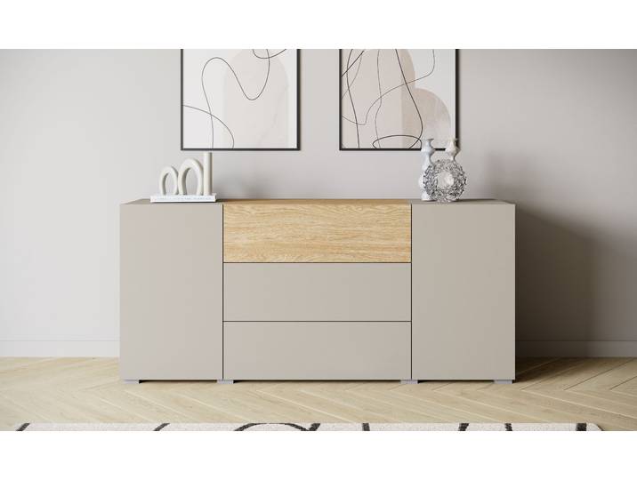 Sideboard HOME AFFAIRE BERLIN , beige (kaschmir, eiche geölt), B:150cm H:68cm T:39cm, Sideboards, Sideboard, Moderne grifflose Kommode Breite 150 cm, 4 Schubkästen/ 2 Türen