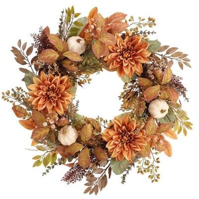 Burton + Burton Fall Dahlia Wreath Multi Warm , Multi Warm