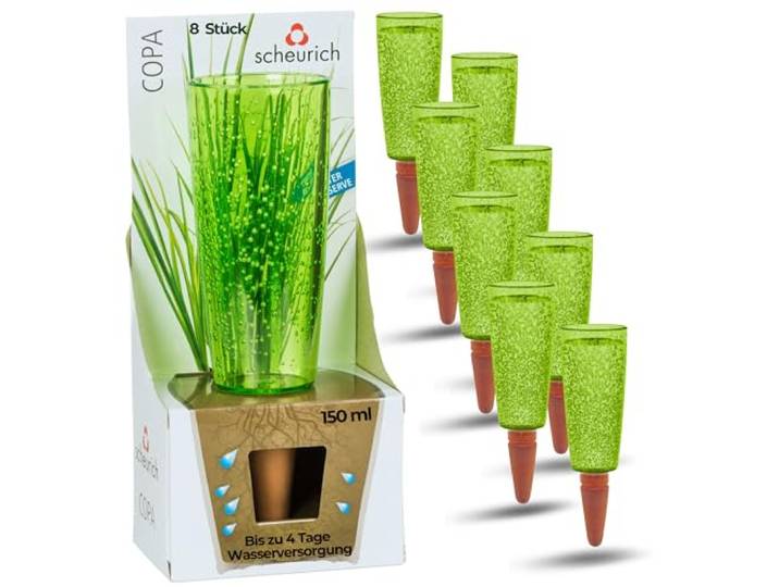 Scheurich Copa M Waterdispenser 8X Groen 150 ml Inhoud Kleine bewateringsbal met klei voet Waterdispenser voor planten en bloemen, terracotta steel