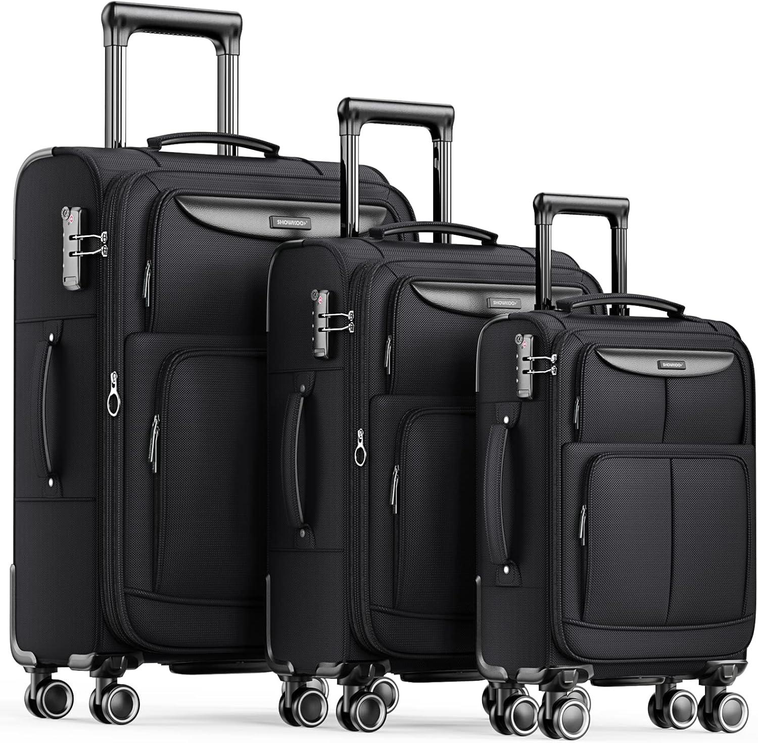 Koffer-Set, 3-teilig, Stoffkoffer, weicher Koffer, Reisekoffer, erweiterbar, leicht, langlebig, Trolley, Handgepäck, Sets mit TSA-Schloss und 4 Rollen (M, L)