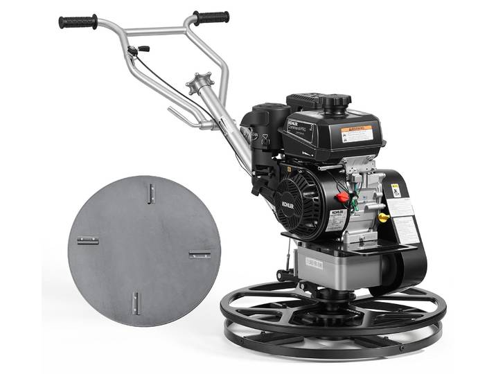 VEVOR\, lisseur de béton à ailes\, avec plaque de lissage de 610 mm de diamètre et lames de 580 mm de diamètre\, moteur essence 4 temps Kohler de 7 chevaux\, angle des lames réglable de 0 à 18°\, vitesse de rotation des lames de 60 à 125 tr/min\, machine de nivellement pour sols