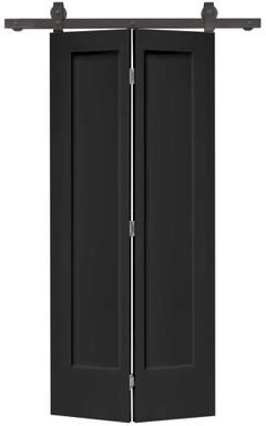 Klair Living Black 1-Panel Shaker MDF Composite Bi-Fold Barn Door with Sliding Hardware Kit