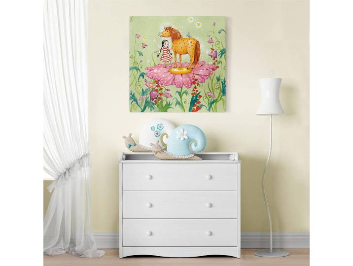 Bild Das Zauberpony auf der Blüte 70 x 70cm Multicolor