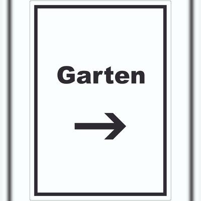 HB-Druck Garten Aufkleber mit Text und Richtungspfeil rechts Blumen Rasen hochkant A9 (37x52mm)