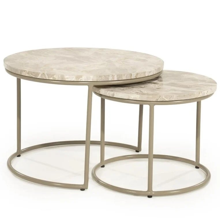 By-Boo Ronde Salontafel Alvar Marmer Set van 2 - Beige