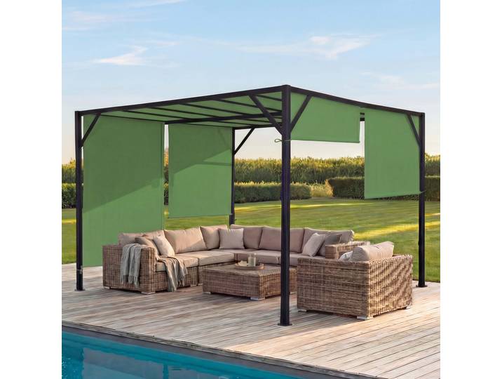 Pergola Baia, Garten Pavillon Terrassenüberdachung, stabiles 6cm-Stahl-Gestell + Schiebedach grün 4x4m