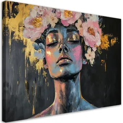 WANDBILD abstraktes porträt einer frau mit blumen