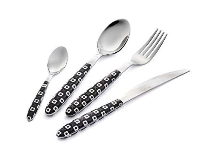Eme 24-teiliges Besteck-Set, platzsparend, echtes Manhattan, schwarz, hergestellt in Italien