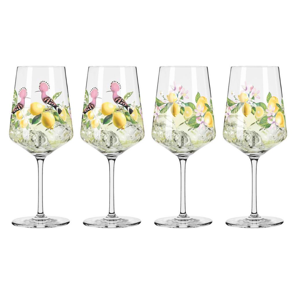 Ritzenhoff Spritzerglas , Gelb, Grün, Rosa , Glas , 4-teilig , 544 ml , 9.3x22.5x9.3 cm , Fsc, Made in Germany , Glas, Weingläser, Weissweingläser