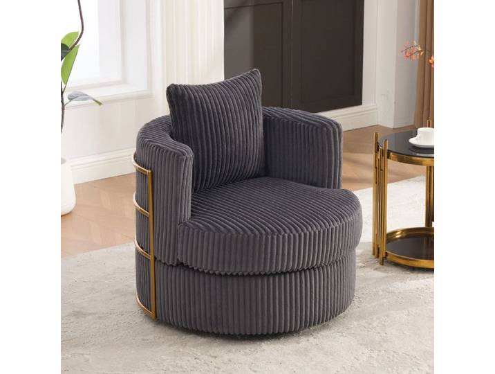 Fauteuil 1 place - 76x79x78 cm - Fauteuil Tournant 360° en Cord Coffre de Rangement et Coussin Inclus - Gris