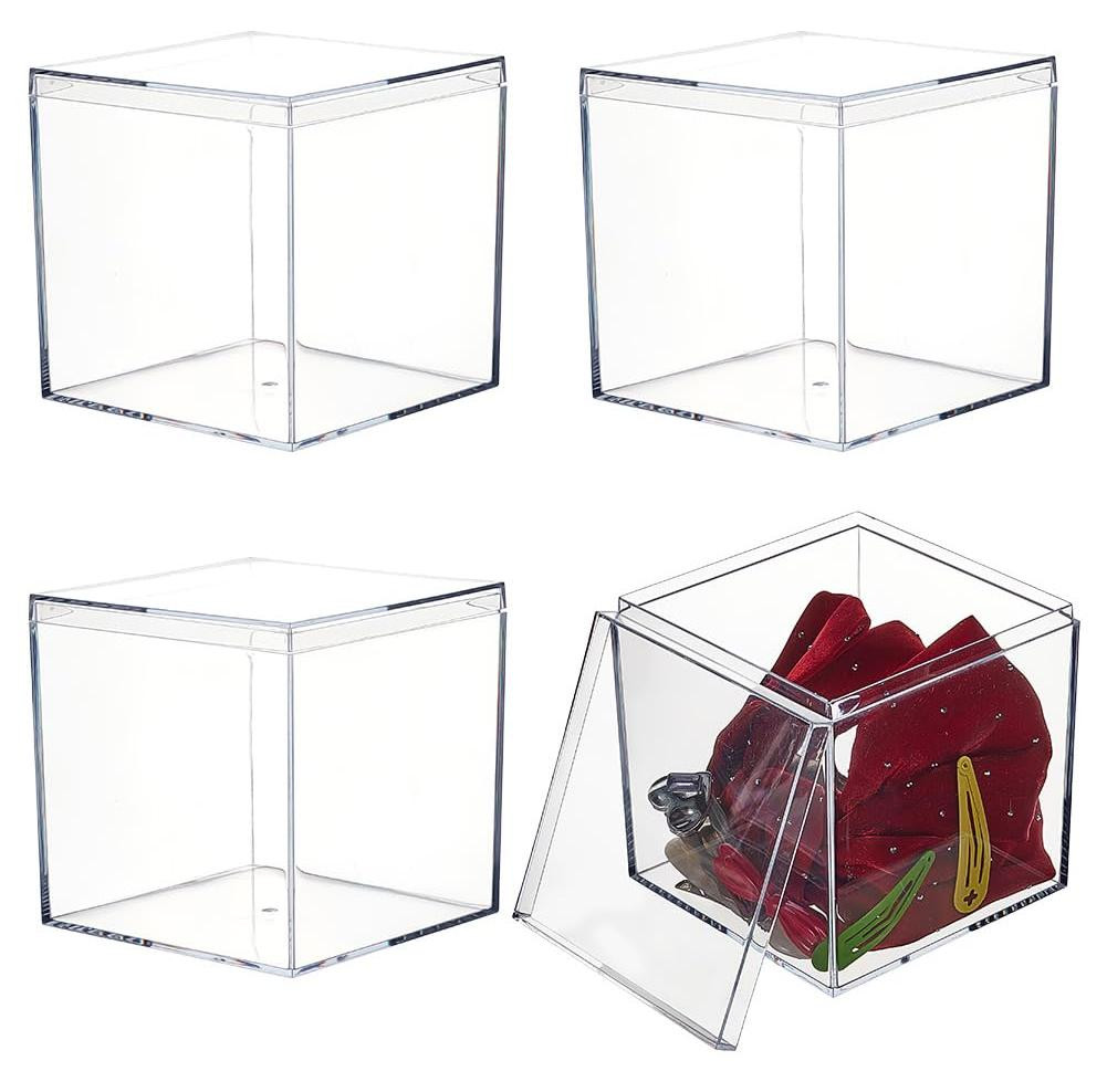 Dripio Set van 4 stapelbare acryl opbergboxen met deksel, transparant